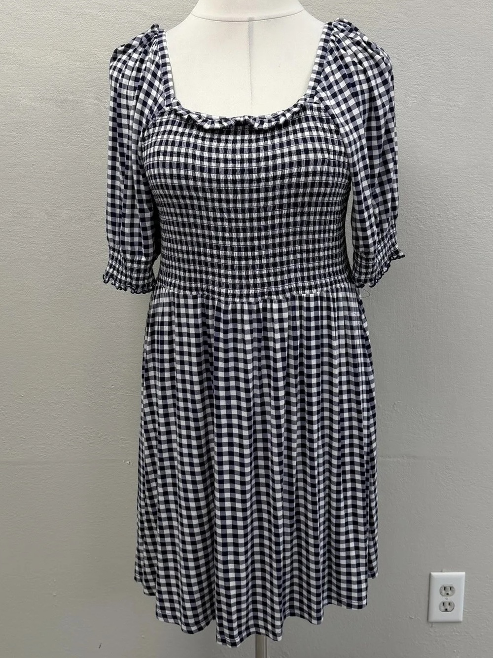 Draper James Navy Blue & White Gingham Jo Dee Mini Dress - Size XL